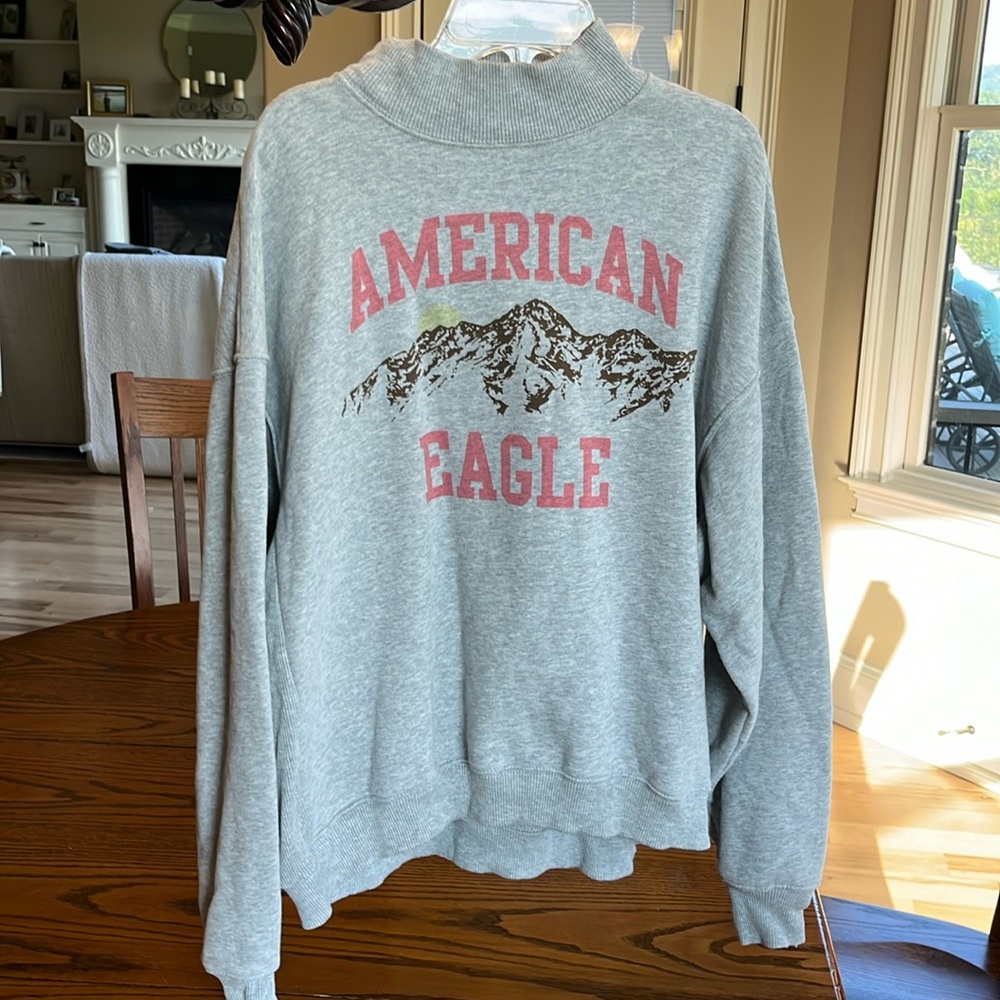 American Eagle Outfitters Gray Sweatshirt with Pink and Brown Graphic